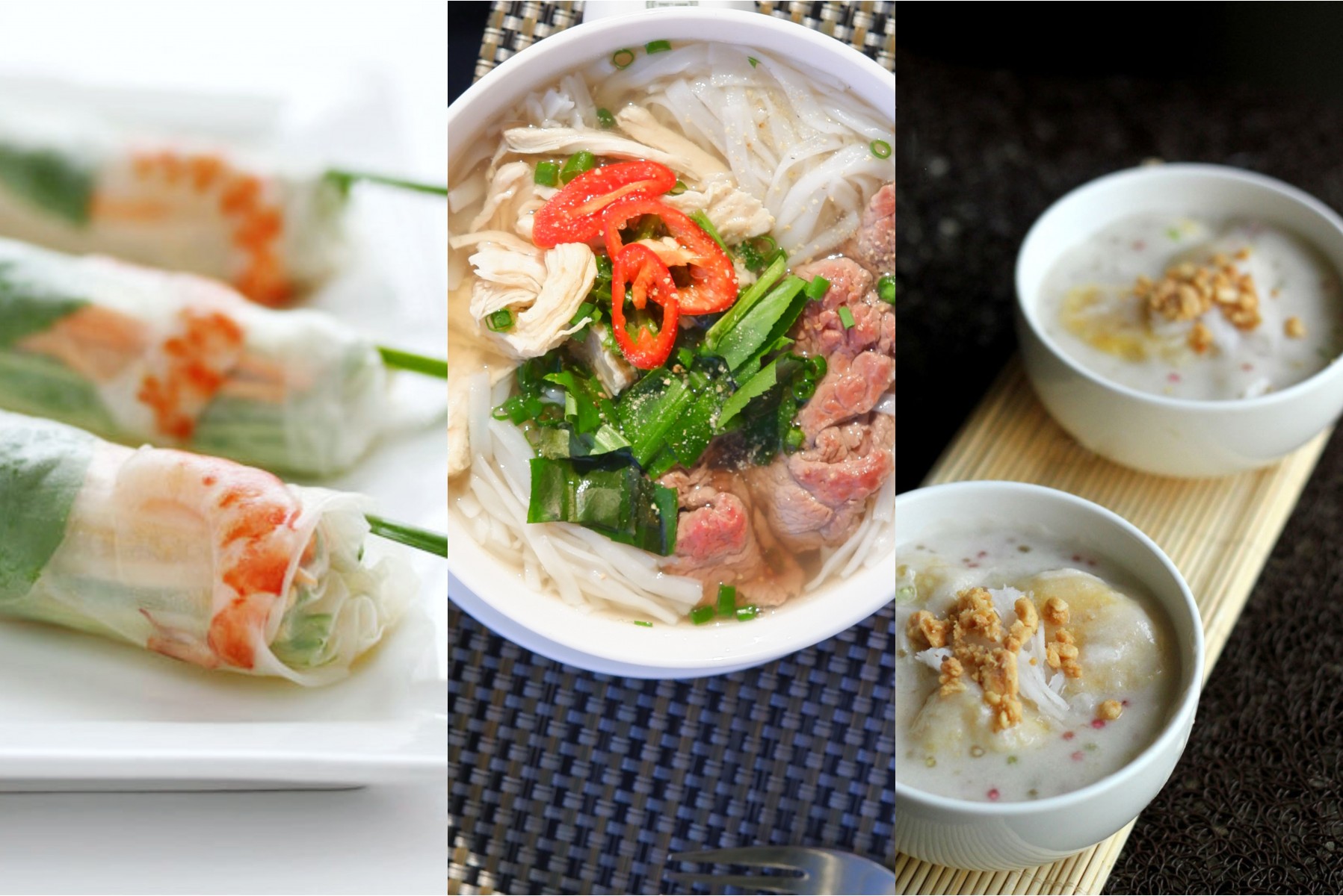 Vietnamese spring rollsaromatic bowl of pho (noodle soup) or fried rice with fresh seafood. 